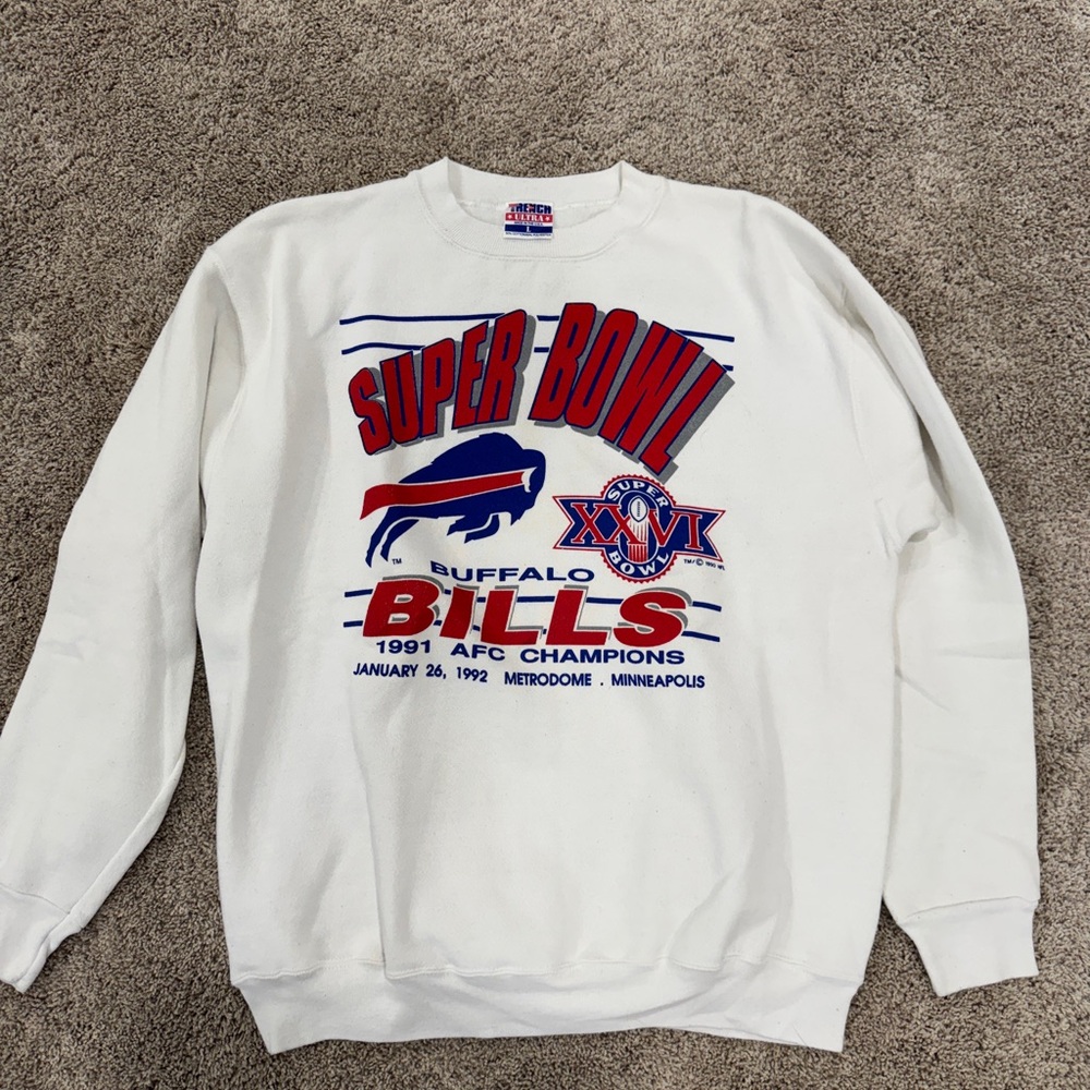 Retro 1991 Buffalo Bills Super Bowl White Crewneck Sweatshirt